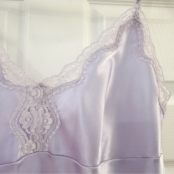 Satin Pastel Lavender Lace Lingerie Mini Slip Dress sz Small - Picture 3 of 5